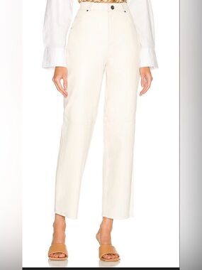 L'Academie Jiselle leather Straight-Leg High-Rise Pants in ivory